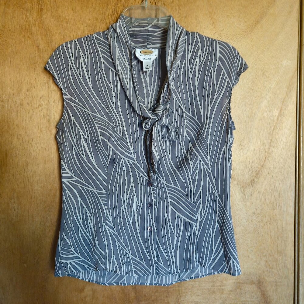 Talbot Petites Pure Silk Blouse Size 4  Gray White  Sheer